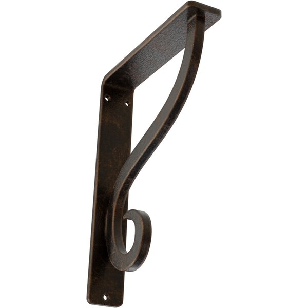 Ekena Millwork Ashford Single, Wrought Iron Bracket, (Single center brace), Antiqued Bronz 1 1/2"W x 5 1/2"D x 8"H BKTM01X05X08SASABZ - main